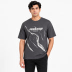 Men's Grey Abstract Wakeup Graphic Crew Neck T-Shirt-1