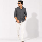 Men's Solid Grey Casual Full Sleeve Shirt-3