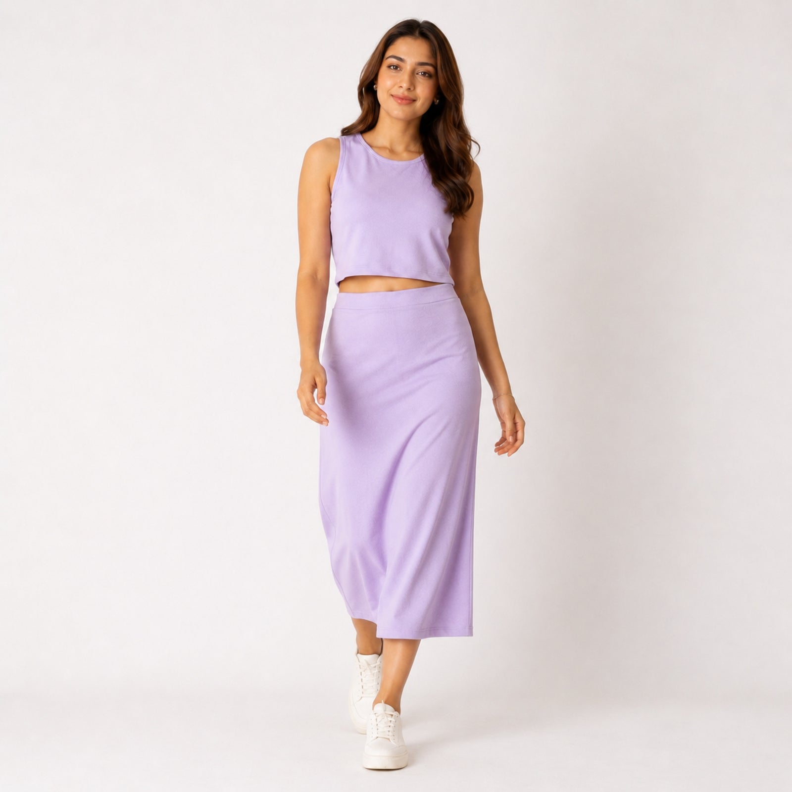 Women's Violet Sleeveless Crop Top and Maxi Skirt Co-Ord Set-1