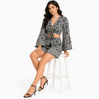 Women's Black Printed Cut-Out Co-Ord Shorts Set-3
