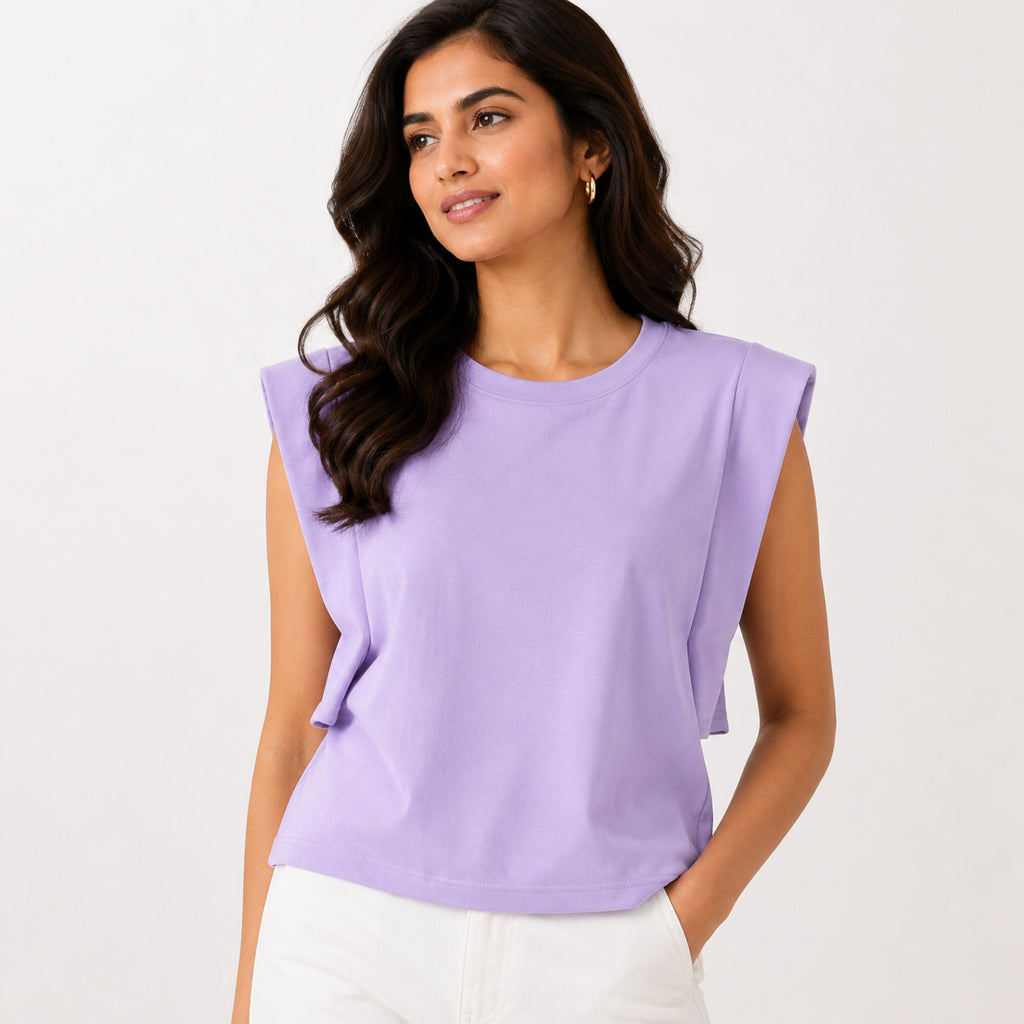 Women's Etherial Amethyst Lavender Muscle Tee with Architectural Padded Shoulders-4