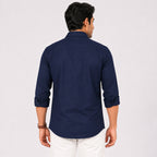 Men's Navy Blue Embroidered Premium Casual Shirt-3