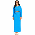 Women's Blue Long Sleeve Crop Top and Maxi Skirt Co-Ord Set-1
