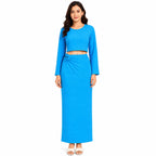 Women's Blue Long Sleeve Crop Top and Maxi Skirt Co-Ord Set-1
