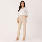 Women's Cream Straight Fit Formal Trousers-1