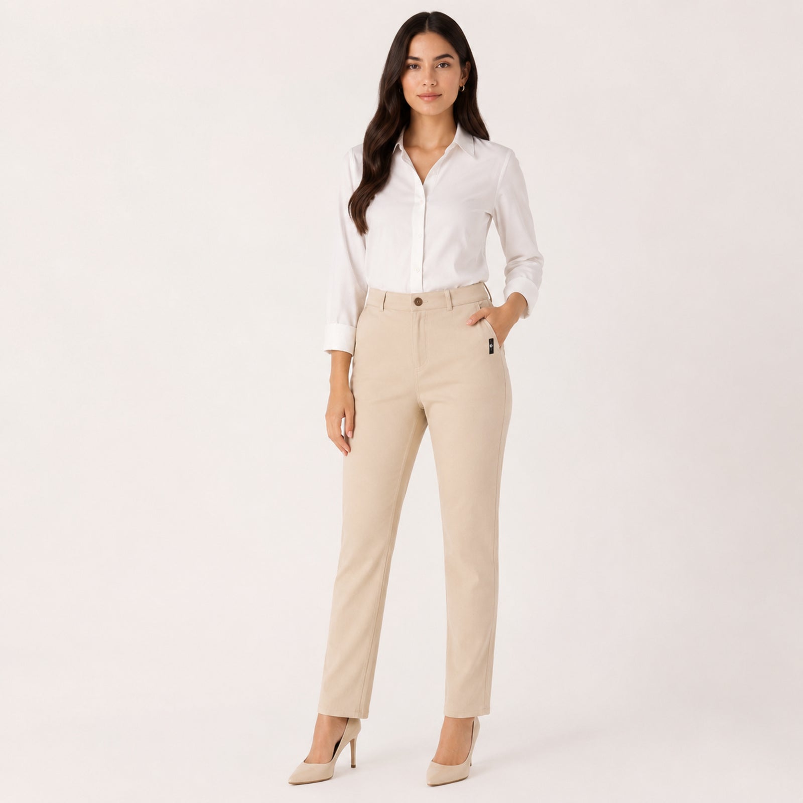 Women's Cream Straight Fit Formal Trousers-1