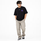 Men's Black Loose Fit Black Graphic Printed Casual T-Shirt-1