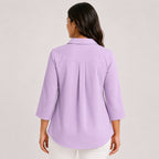 Women's Avant-Garde Lavender Lilac Watercolor Floral Print Asymmetric Tunic Shirt-4