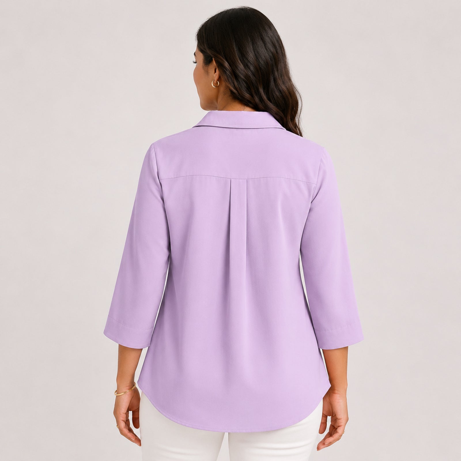 Women's Avant-Garde Lavender Lilac Watercolor Floral Print Asymmetric Tunic Shirt-4