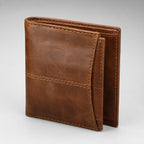 Women's Luxury Tan Brown Leather Vertical Trifold Wallet with Contrast Stitch Detail-2