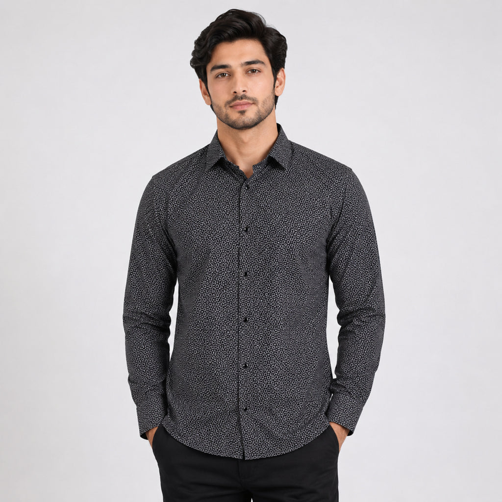 Men's Midnight Black Micro Print Premium Formal Shirt-1