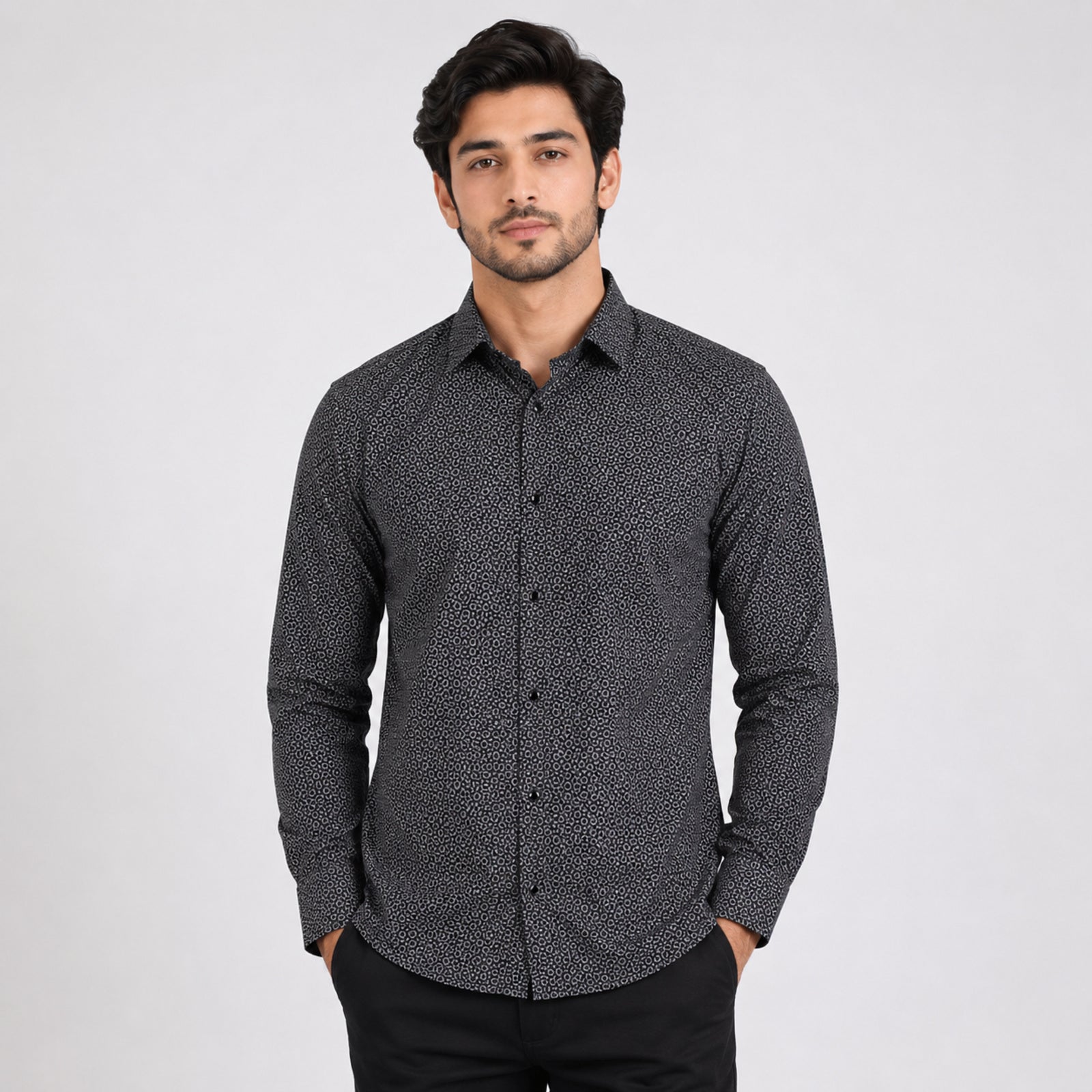 Men's Midnight Black Micro Print Premium Formal Shirt-1