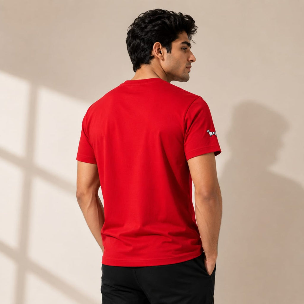 Men's Scarlet Red Minimal Embroidered Casual T-Shirt-1