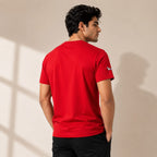 Men's Scarlet Red Minimal Embroidered Casual T-Shirt-1