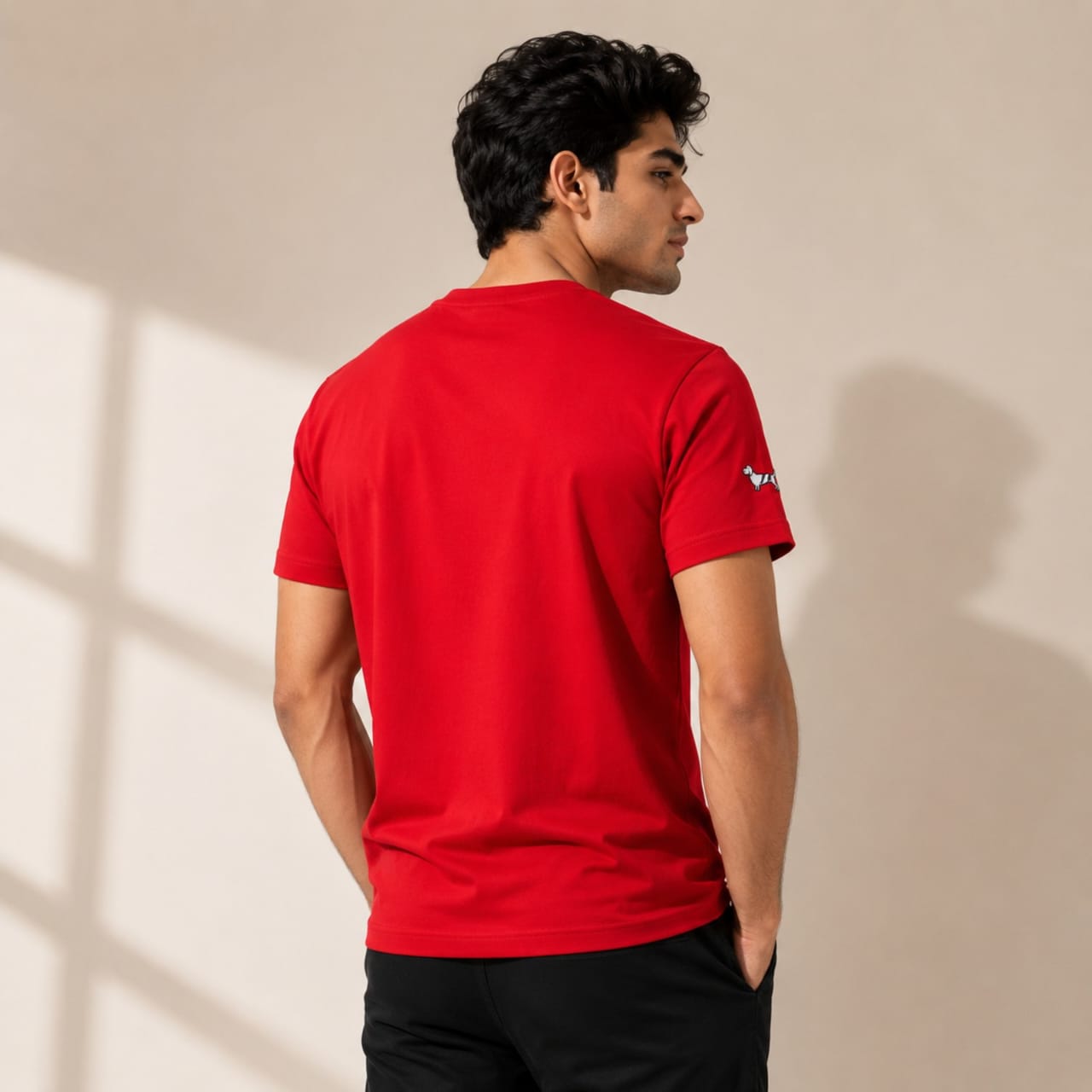 Men's Scarlet Red Minimal Embroidered Casual T-Shirt-1