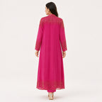 Women's Hot Pink Embellished Layered Maxi Dress with Long Shrug | Ethnic Party Wear Ensemble-4