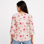 Women's Cream Floral Print Casual Top-2