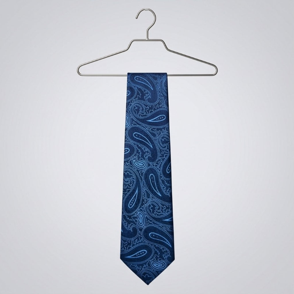 Men's Luxury Paisley-Patterned Navy Blue Silk Formal Necktie-1