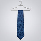 Men's Luxury Paisley-Patterned Navy Blue Silk Formal Necktie-1