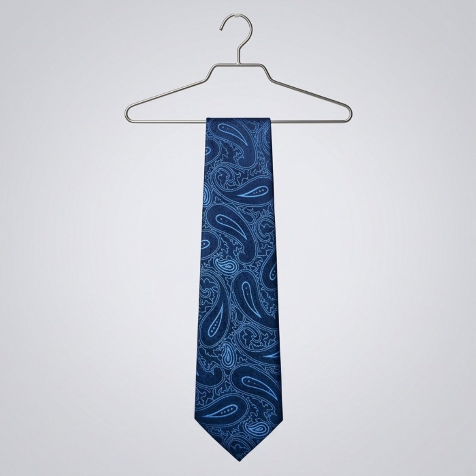 Men's Luxury Paisley-Patterned Navy Blue Silk Formal Necktie-1