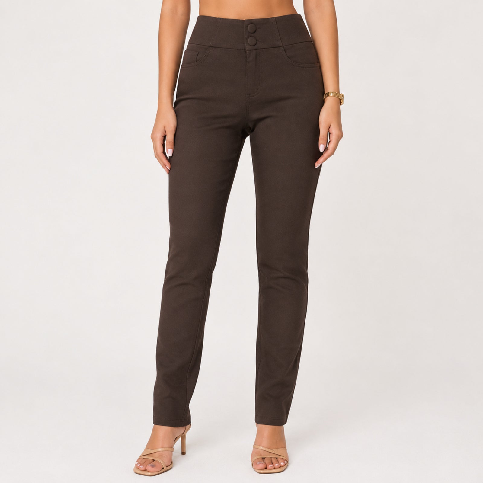 Women's Coffee Brown High-Rise Slim Fit Pants-1
