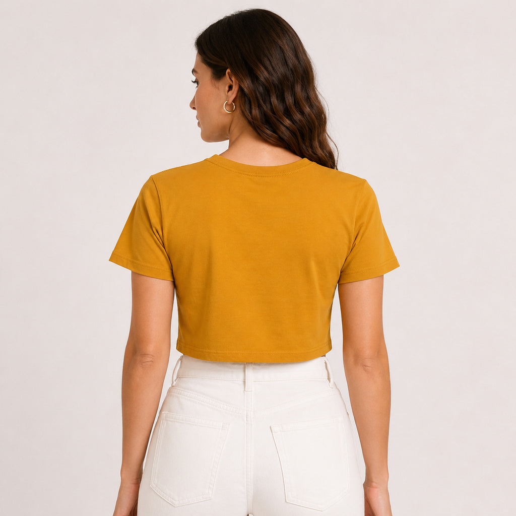 Women's Sunbeam Drift Mustard Cropped Crew Neck Tee-4