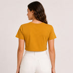 Women's Sunbeam Drift Mustard Cropped Crew Neck Tee-4