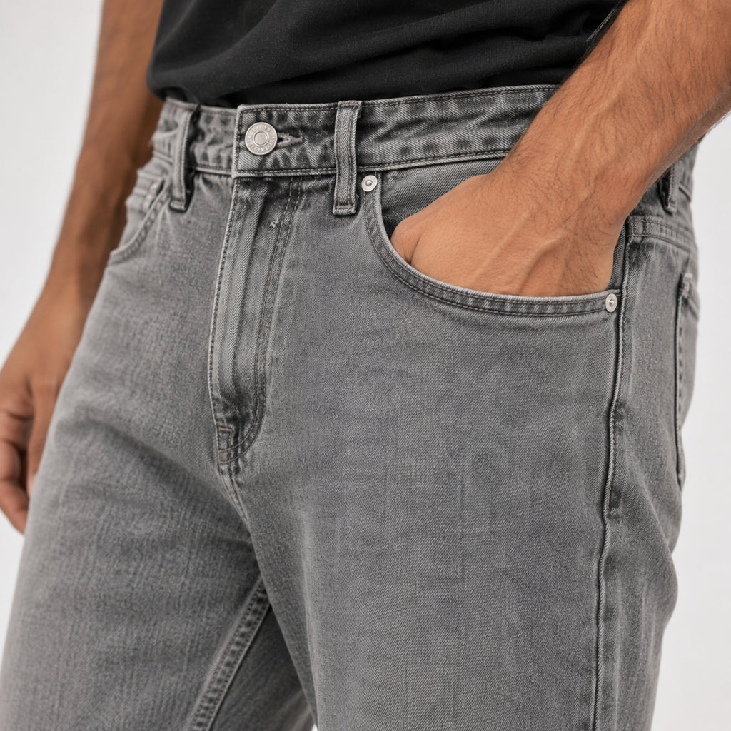 Men's Glacier Blue Straight Fit Washed Denim Jeans-4