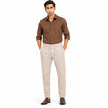 Men's Cream Pleated Drawcord Waist Tapered Casual Trousers-1