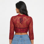 Women's Regal Maroon Sheer Floral Lace Shrug Blazer-4