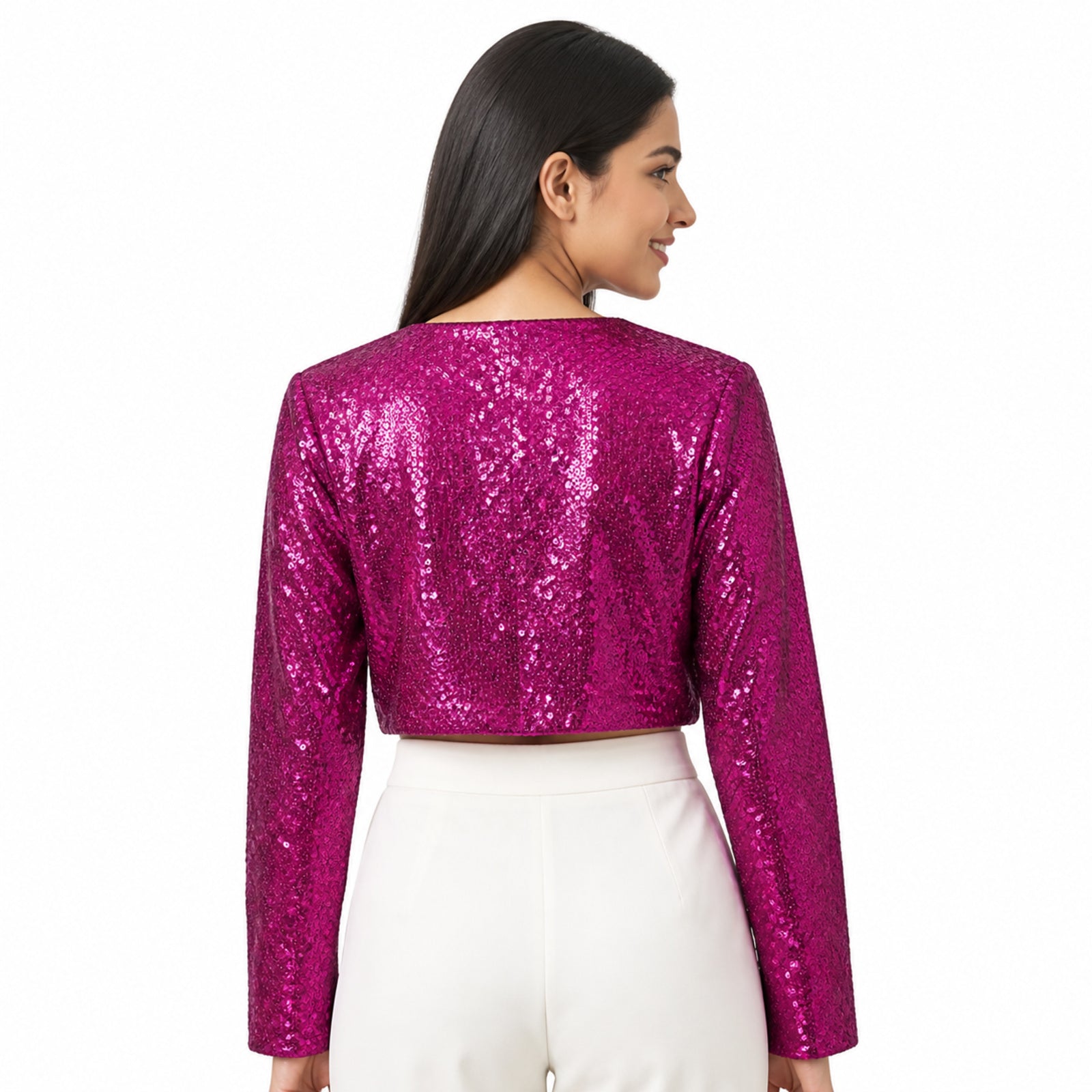 Glam Sparkle Pink Sequin Crop Shrug-4
