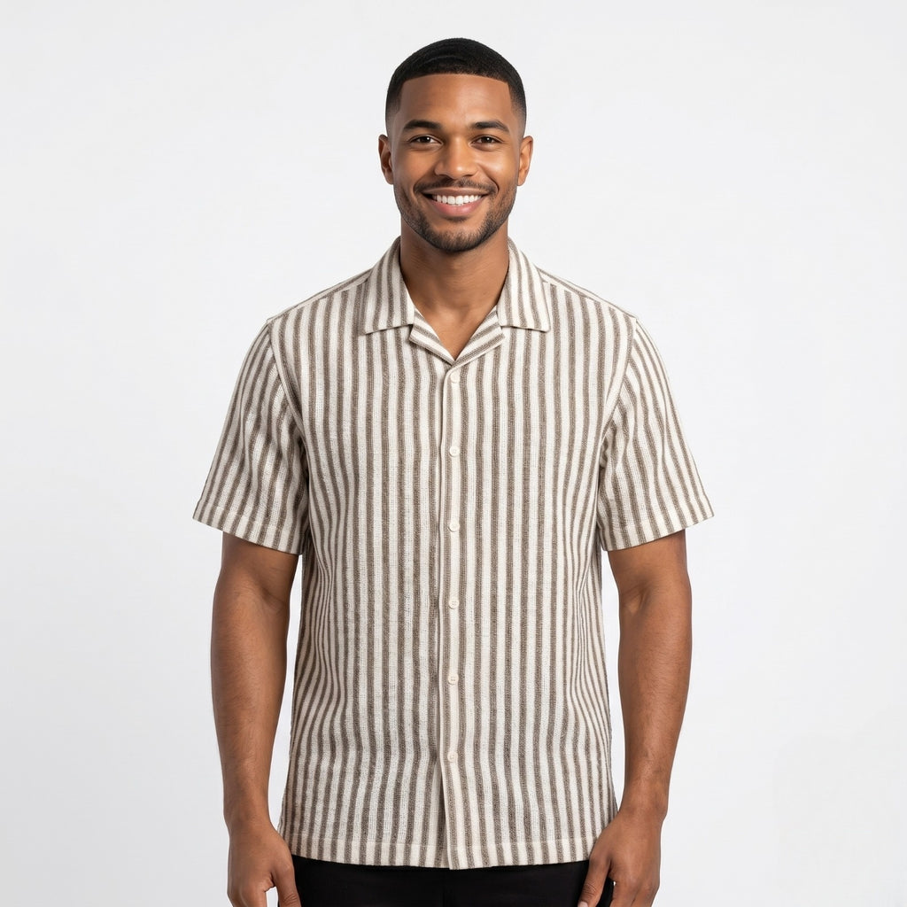 Men's Coastal Stripe Cuban Collar Shirt-3