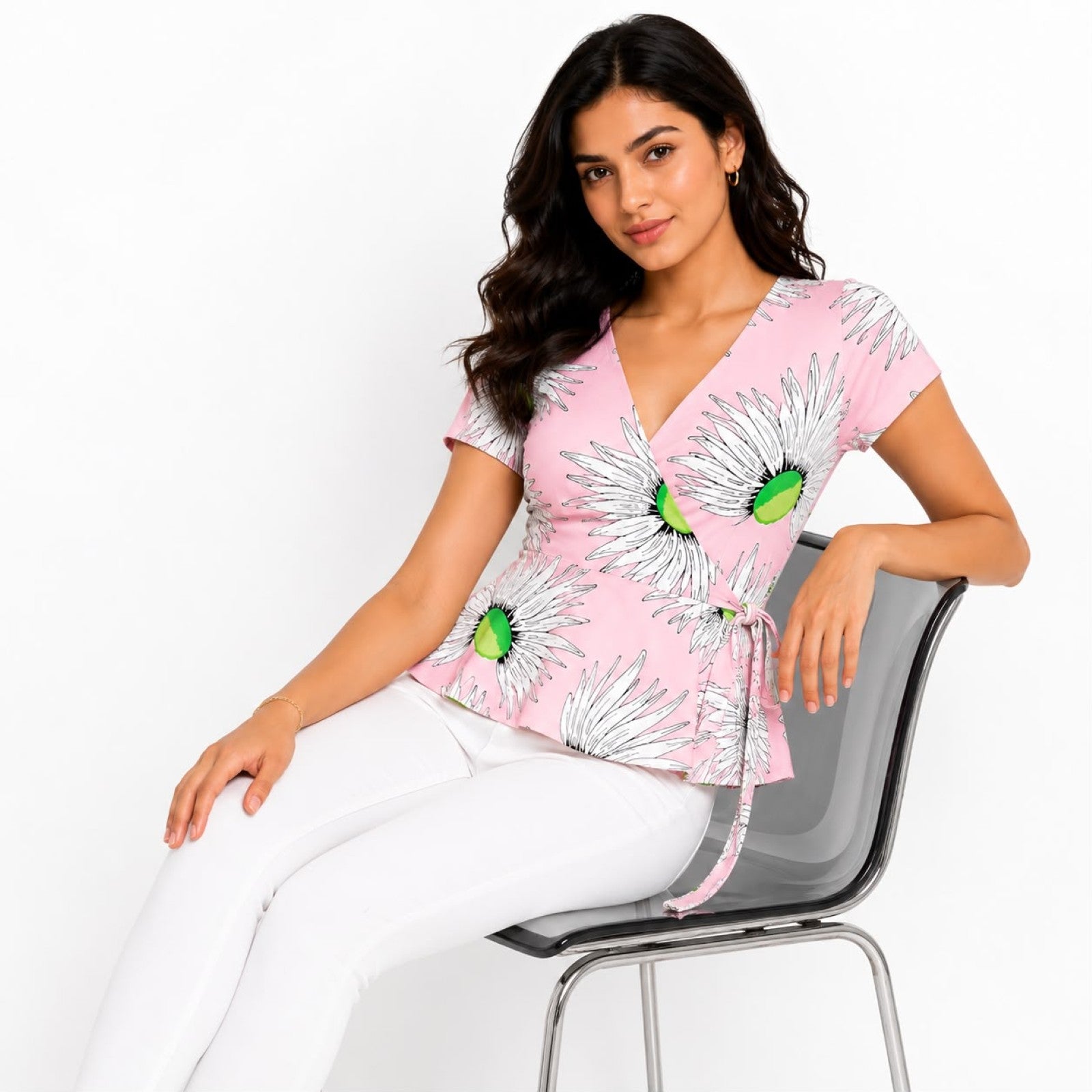 Women's Blush Daisy Wrap Peplum Top-3