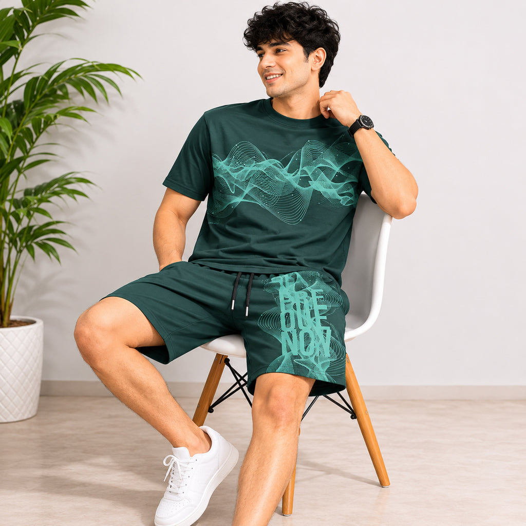 Men's Dark Green Graphic Printed Co-Ord Set-4