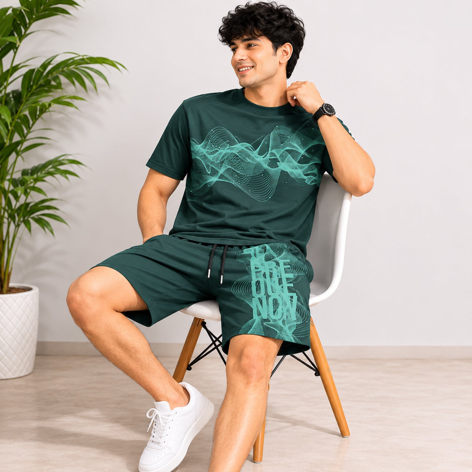 Men's Dark Green Graphic Printed Co-Ord Set-4