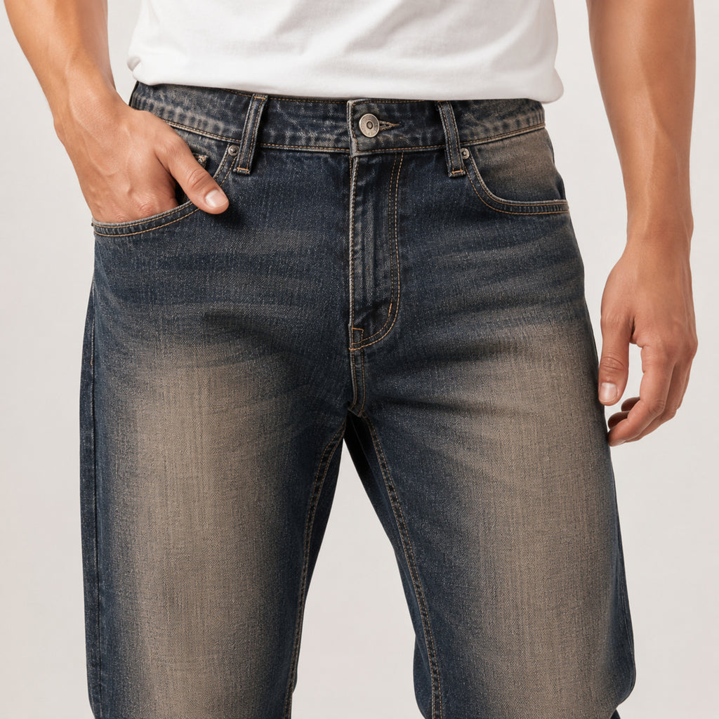 Men's Brown Vintage Washed Straight Fit Denim Jeans-2
