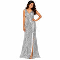 Silver Sequin Glamour Gown   Fitted Party Silhouette-1