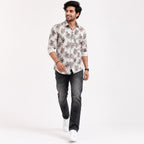 Men's White Floral Print Casual Shirt-2