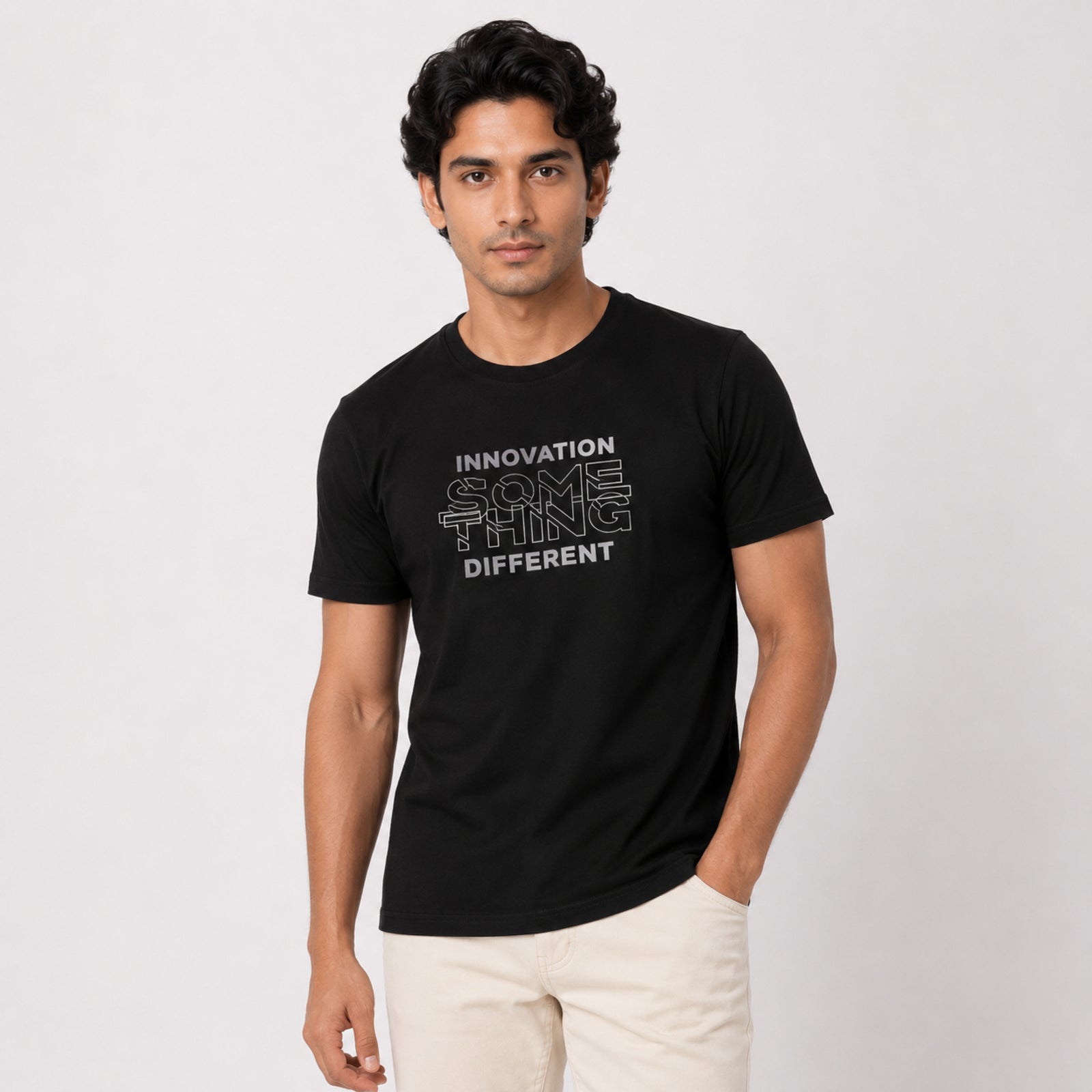 Men's Black Graphic Printed Crew Neck T-Shirt-1