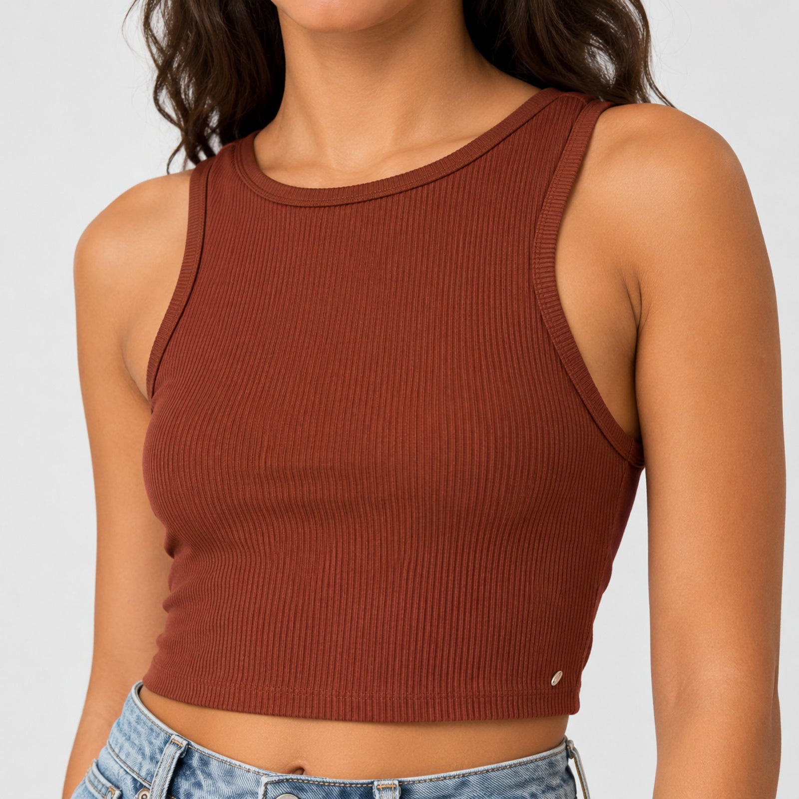 Women's Terra Glow Rust Ribbed Racerback Crop Tank Top-2