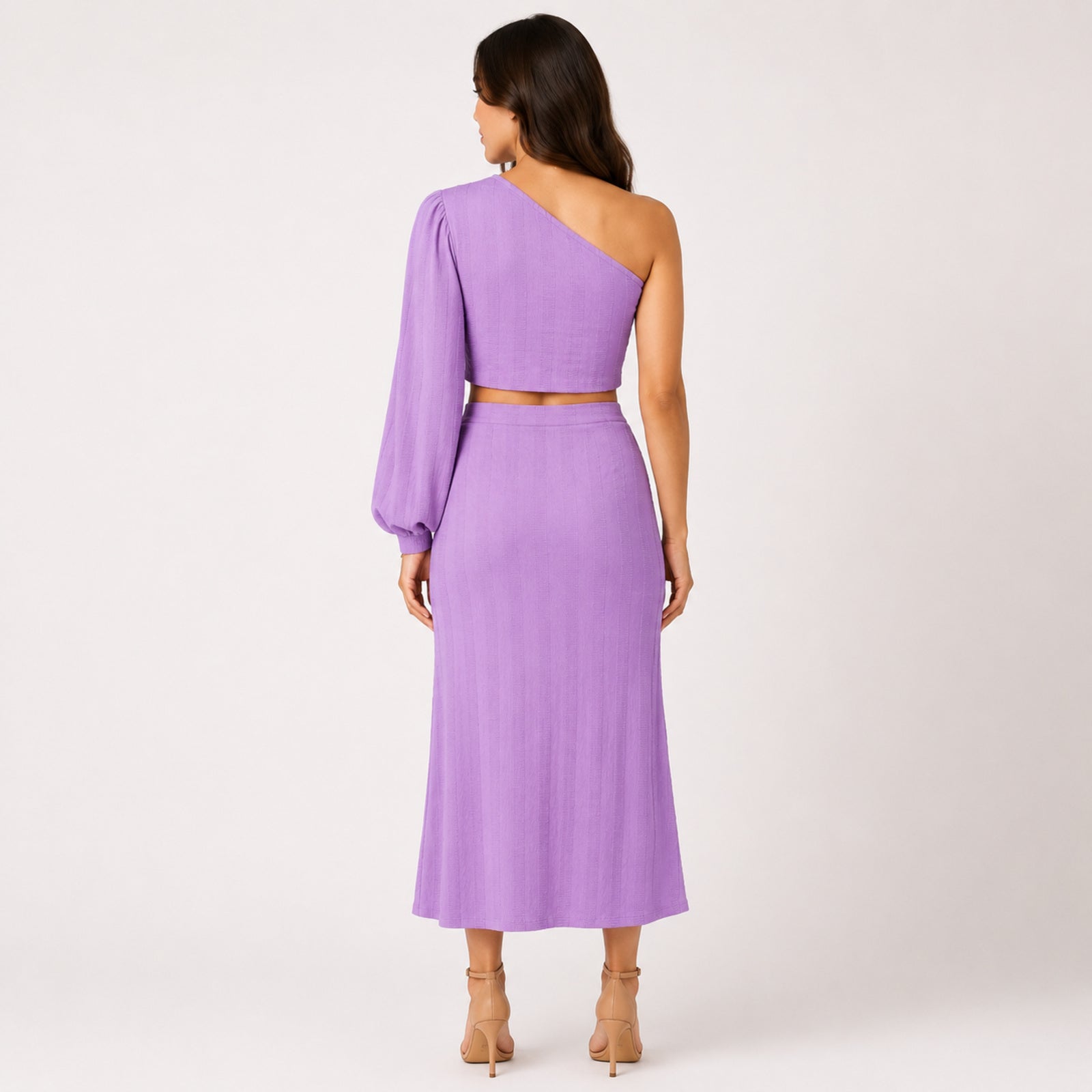 Women's Purple One-Shoulder Crop Top and Midi Skirt Co-Ord Set-4