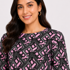 Women's Pink Geometric Print Half Sleeve Top-2