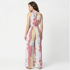 Women's Pastel Abstract Print Pleated Jumpsuit-4
