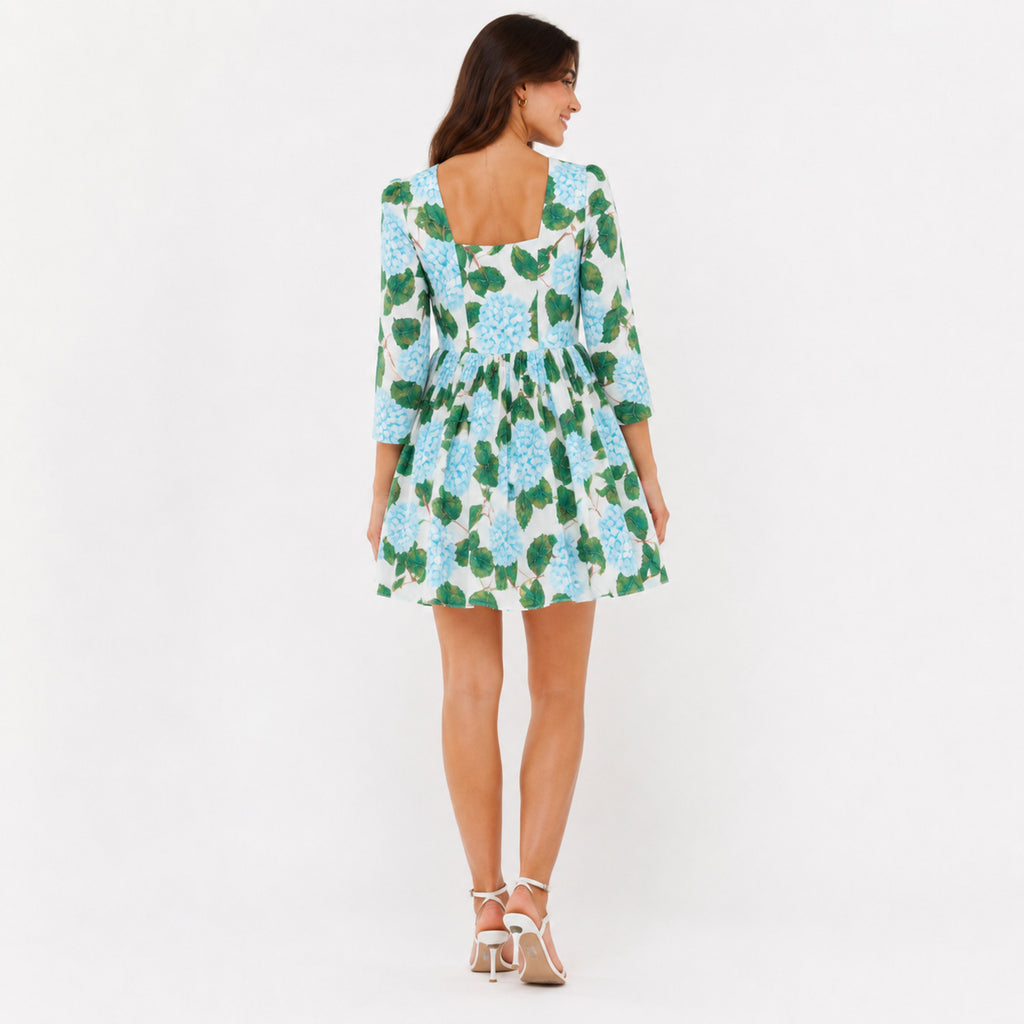 Women's Green Floral Print Sweetheart Neck Fit and Flare Mini Dress | Breezy Casual Day Dress-4
