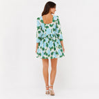 Women's Green Floral Print Sweetheart Neck Fit and Flare Mini Dress | Breezy Casual Day Dress-4