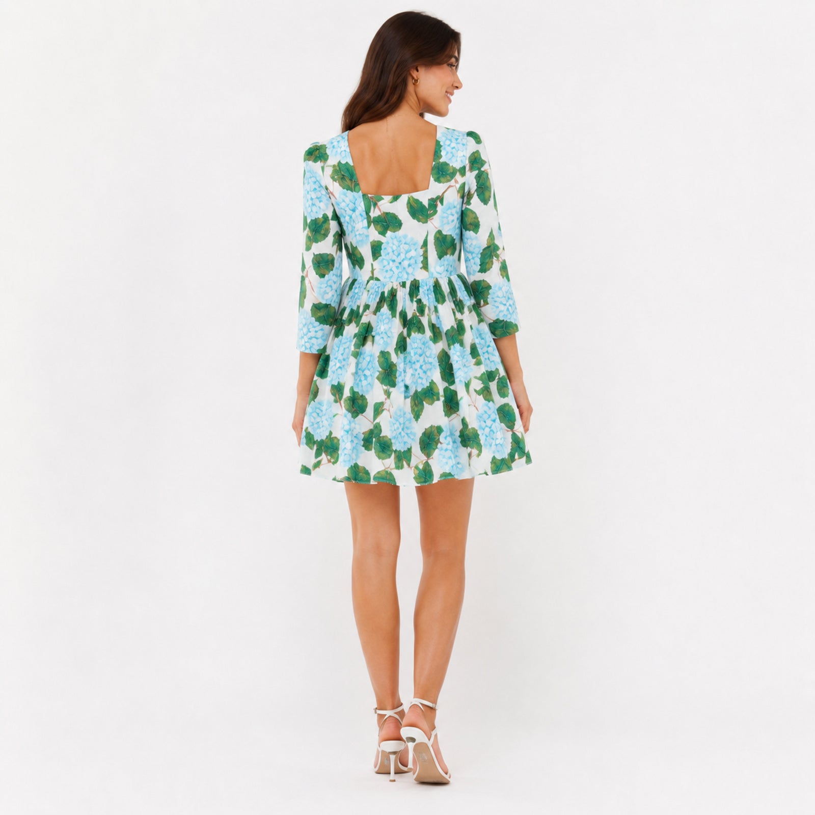 Women's Green Floral Print Sweetheart Neck Fit and Flare Mini Dress | Breezy Casual Day Dress-4