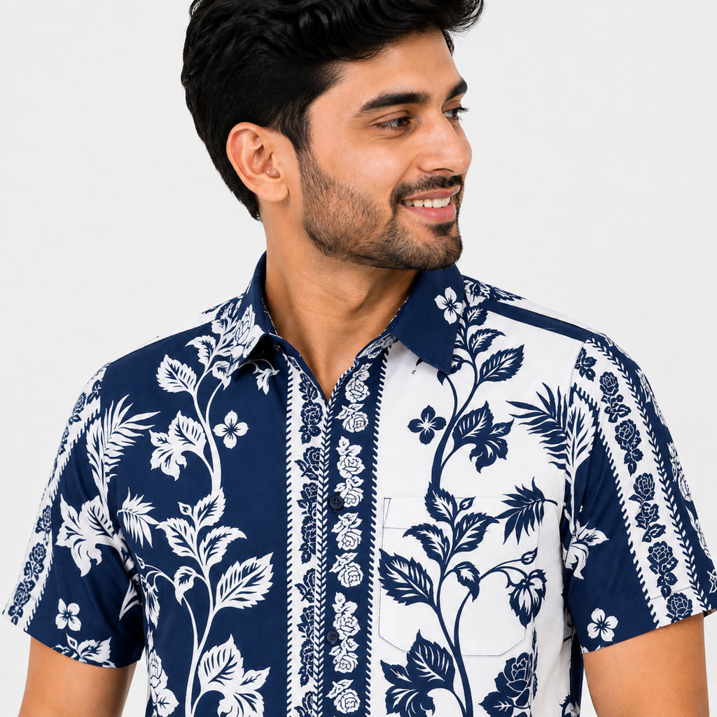 Men's Vintage Floral Panel Print Casual Shirt-3