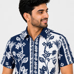 Men's Vintage Floral Panel Print Casual Shirt-3