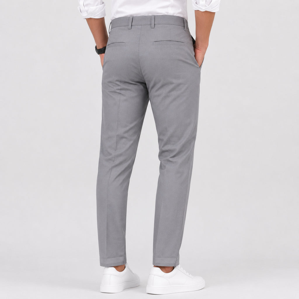 Men's Refined Light Grey Slim Fit Ankle-Length Formal Trousers-2