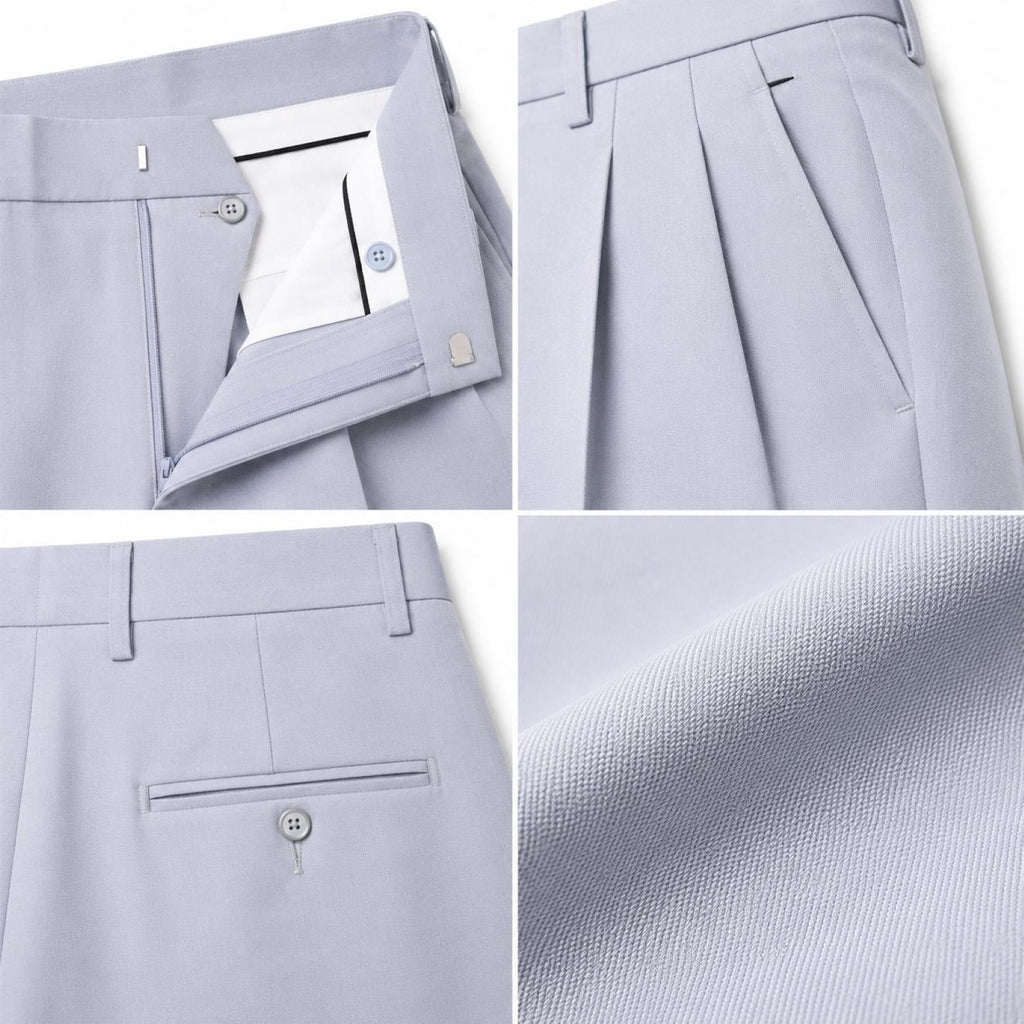Men's Sky Blue Slim Tapered Formal Trousers | Tailored Smart Office Wear Pants-3